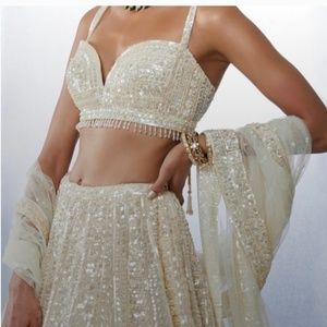 SOLD Seema Gujral Ivory Sequin Lehenga Set Indian